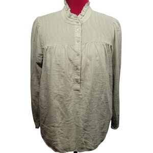 J.Crew Re-Imagined Sage Green Cotton Gauze Smocked Ruffle Collar Blouse Medium